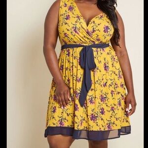 ModCloth Small yellow blue dress No Belt included